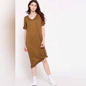 Women's Size Large Forever 21 Brown Midi Shift Dress With Short Sleeves